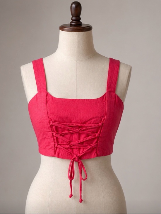 Abercrombie & Fitch Tops - Abercombie & Fitch Pink Lace-Up Linen Crop Top